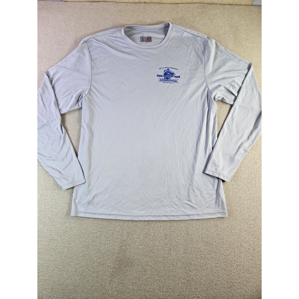 A4 Reeling For Kids Saltwater Challenge Shirt L Gray Fishing Performance LS